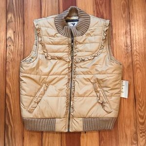 NWT Ci Sono by Cavalini M Gold Ruffle Puffer Vest